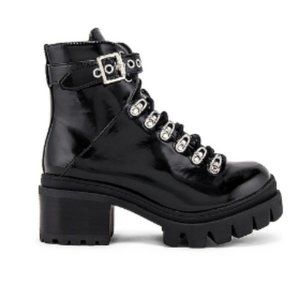 Jeffrey Campbell Czech Lug Sole Ankle Tie Boot in Black